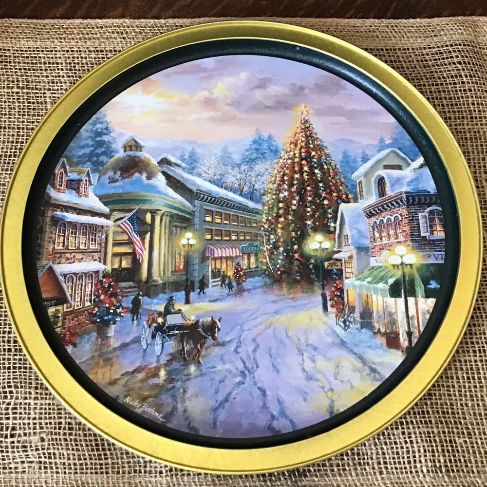 Vintage Nicky Boehme Christmas Eve Metal Tin Tray